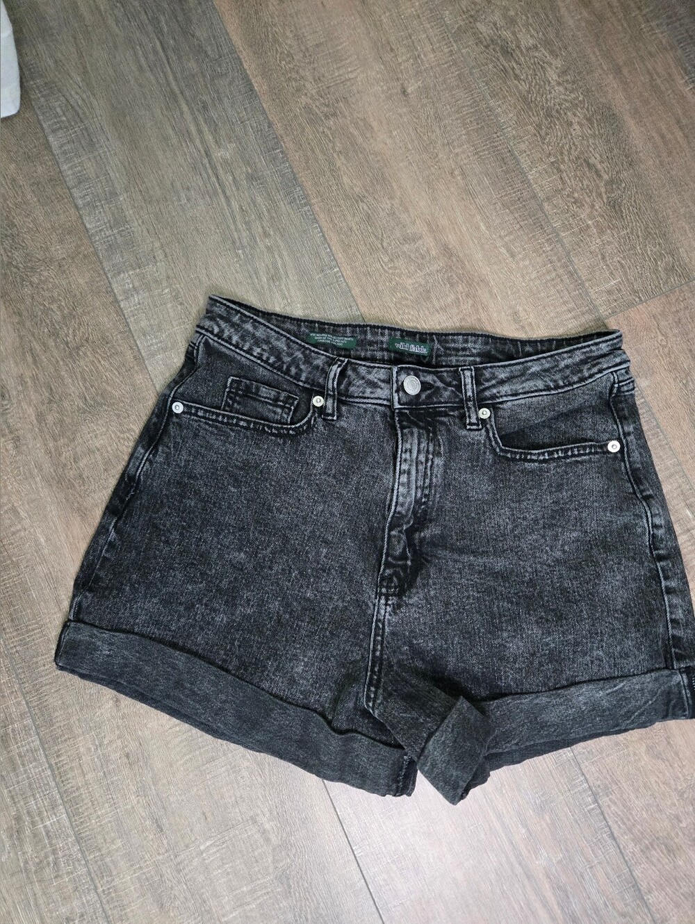 wild fable Black Washed Super High-Rise Cuffed Denim Shorts